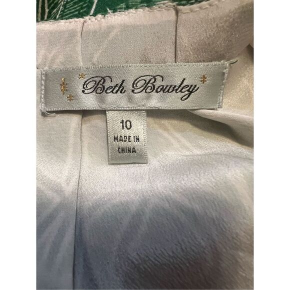 Beth Bowley Green & White 100% Silk Sleeveless Dress Size 10 - Picture 7 of 9